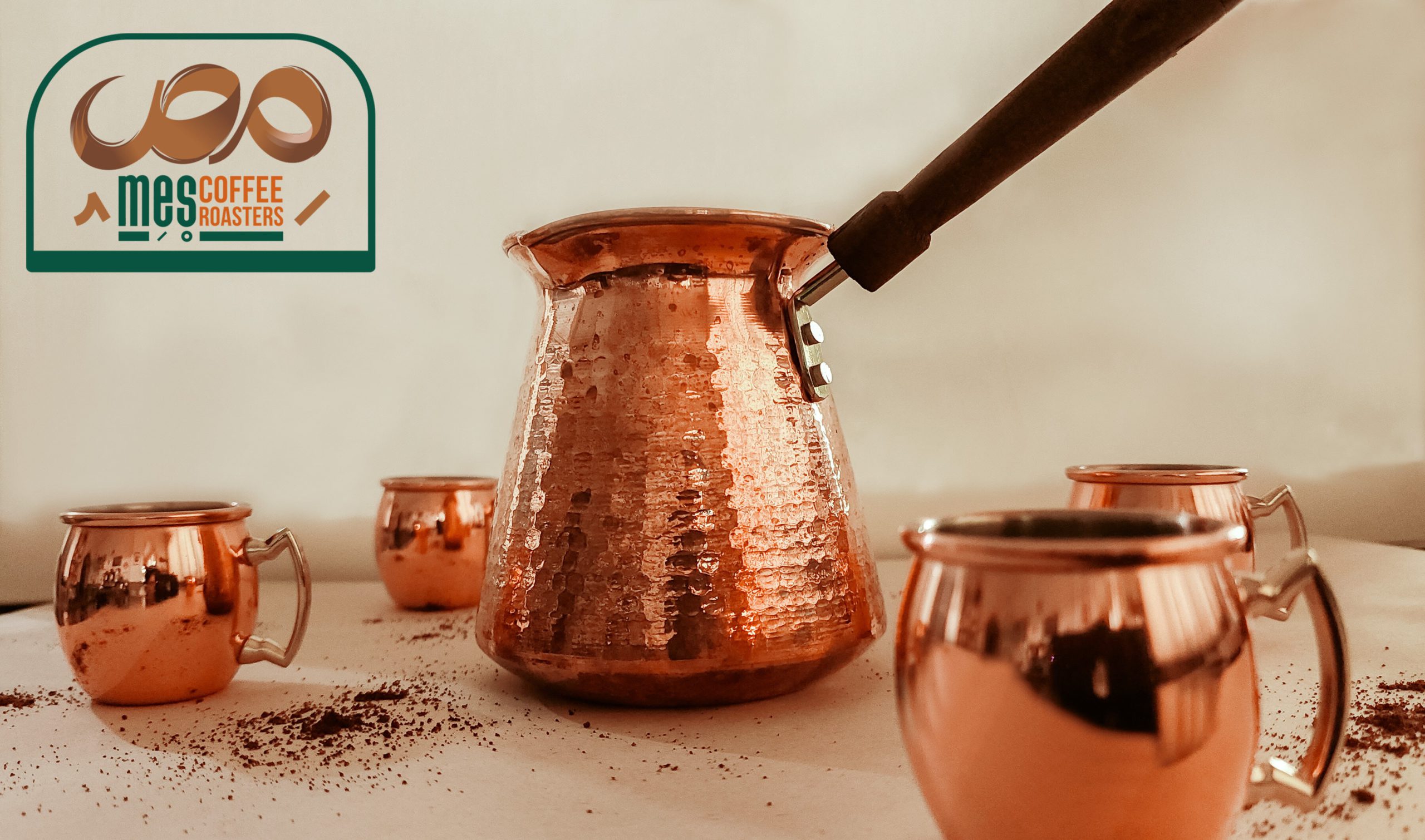 جذوه مسی به همراه کاپ های مسی برای دم کردن قهوه ترک